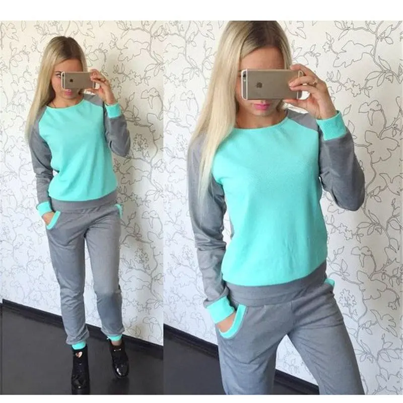 Women 2 Piece Women Tracksuit Femme Sport Style Long Sleeve O-Neck Patchwork Color Women Tracksuits Set Gv103 5