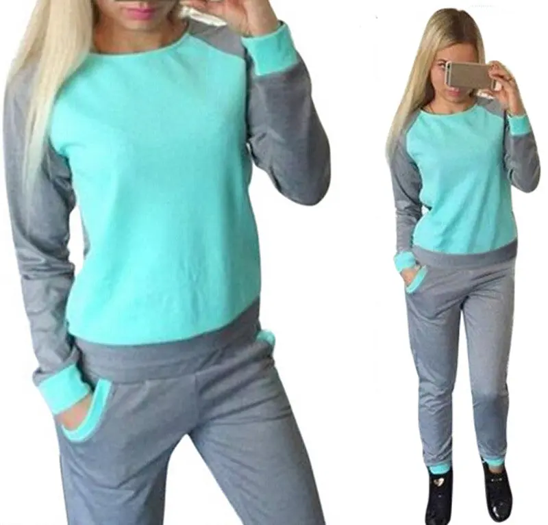 Women 2 Piece Women Tracksuit Femme Sport Style Long Sleeve O-Neck Patchwork Color Women Tracksuits Set Gv103 5