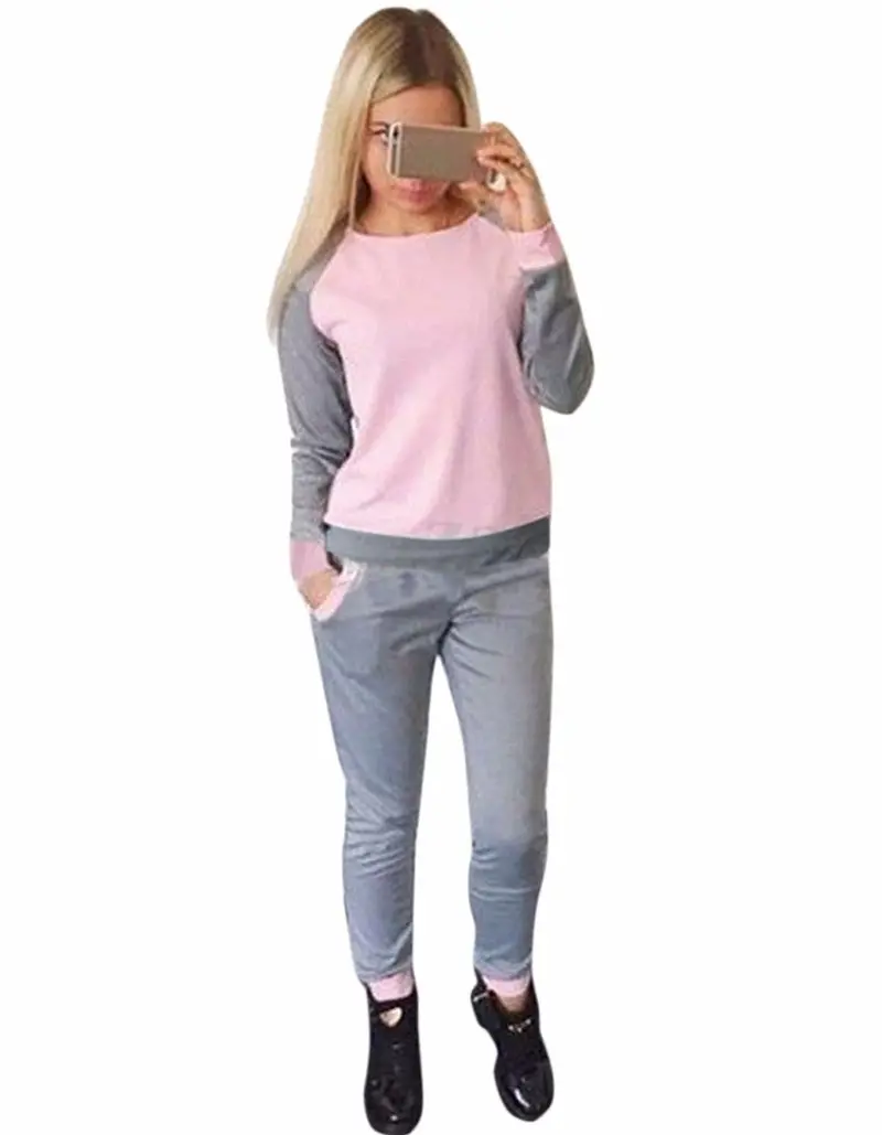 Women 2 Piece Women Tracksuit Femme Sport Style Long Sleeve O-Neck Patchwork Color Women Tracksuits Set Gv103 6