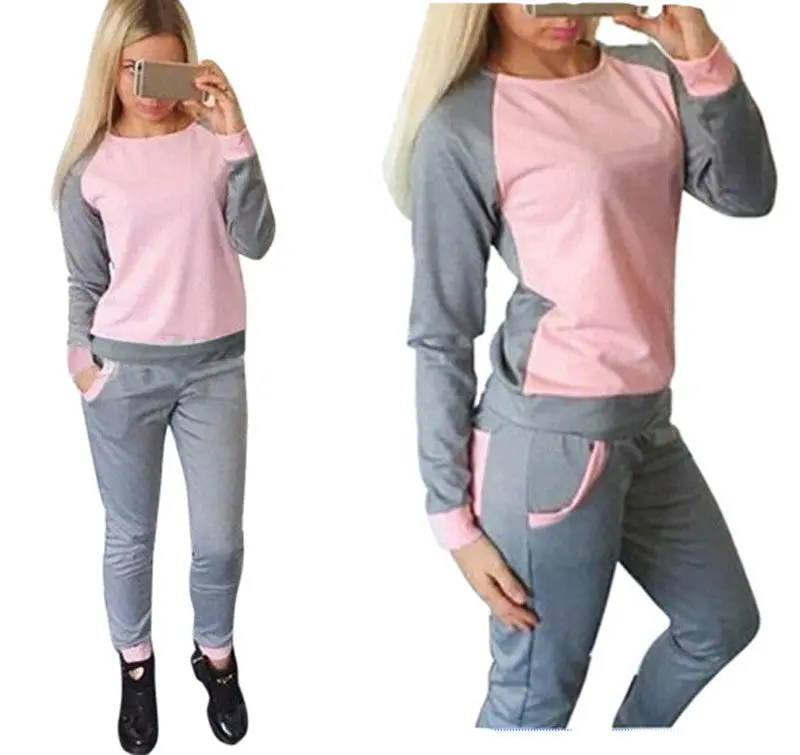Women 2 Piece Women Tracksuit Femme Sport Style Long Sleeve O-Neck Patchwork Color Women Tracksuits Set Gv103 7