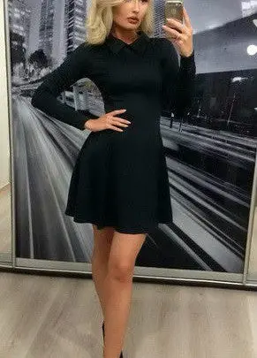 Women A-Line Dress Cute Peter Pan Collar Long Sleeve Dress Sexy Cusual Solid Slim Dress Vestidos Plus Size Gv469 1