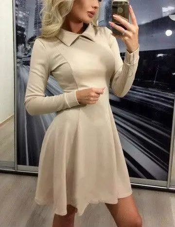 Women A-Line Dress Cute Peter Pan Collar Long Sleeve Dress Sexy Cusual Solid Slim Dress Vestidos Plus Size Gv469 5