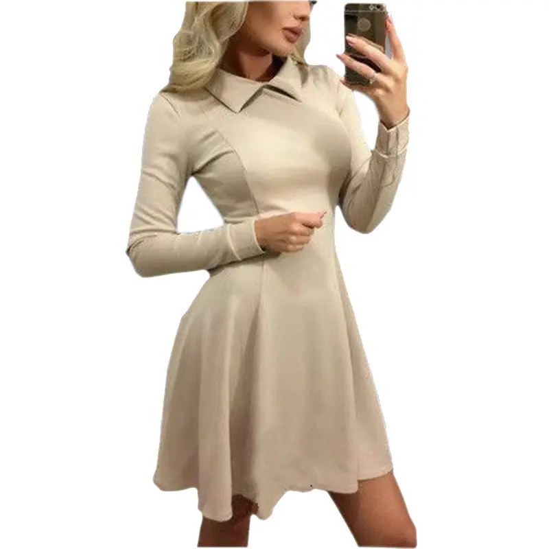 Women A-Line Dress Cute Peter Pan Collar Long Sleeve Dress Sexy Cusual Solid Slim Dress Vestidos Plus Size Gv469 6