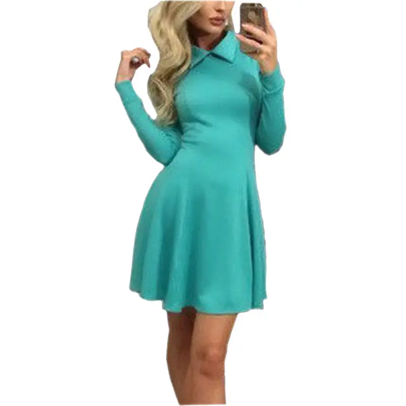 Women A-Line Dress Cute Peter Pan Collar Long Sleeve Dress Sexy Cusual Solid Slim Dress Vestidos Plus Size Gv469 8
