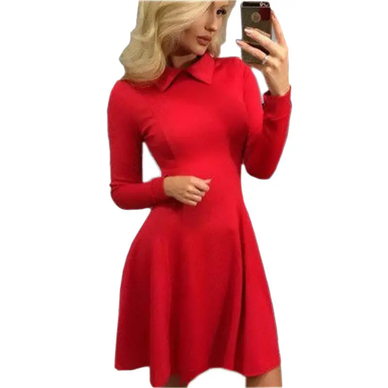 Women A-Line Dress Cute Peter Pan Collar Long Sleeve Dress Sexy Cusual Solid Slim Dress Vestidos Plus Size Gv469 9