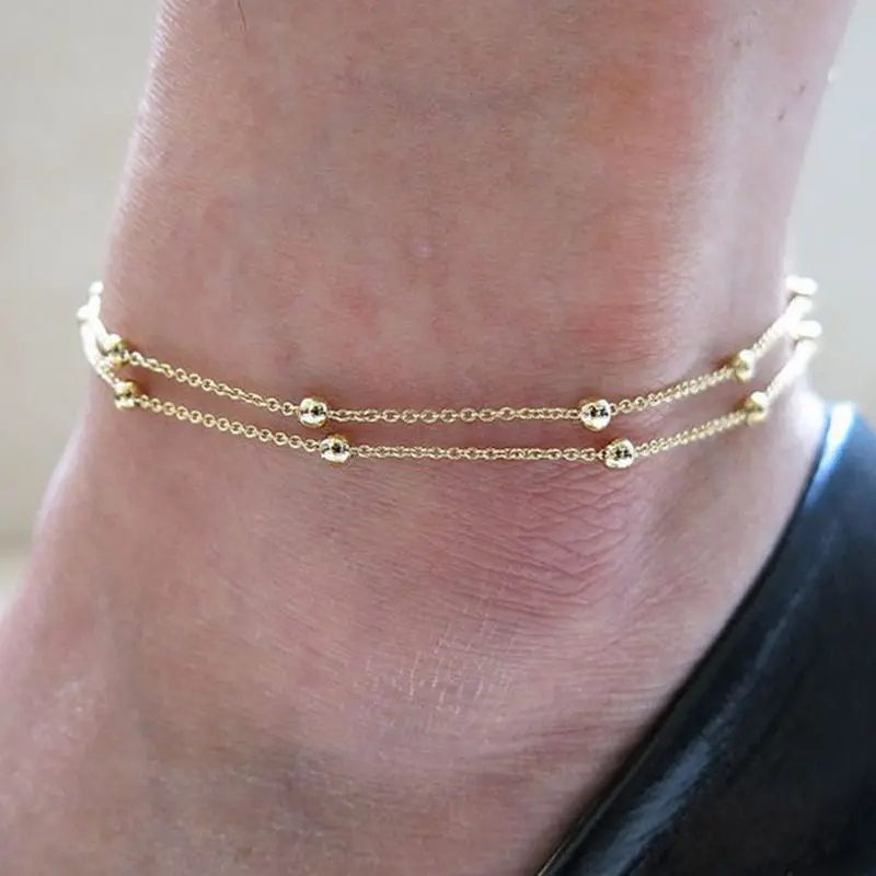 Women Anklets Gold Double Foot Chain Anklet Ankle Bracelet Barefoot Beach Foot Jewelry Gift For Girl 2