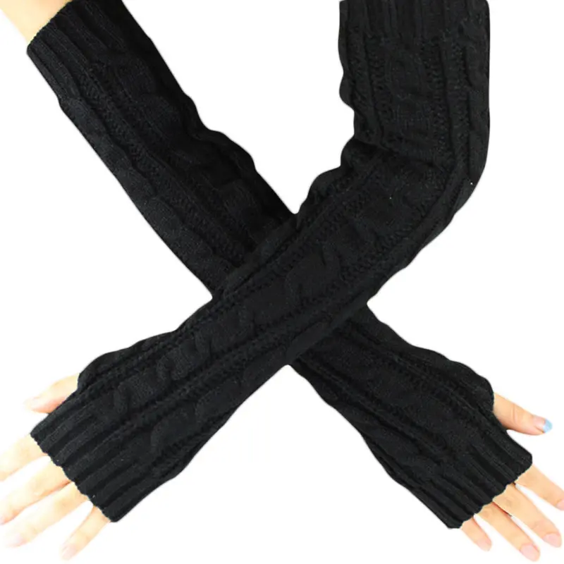 Women Arm Warmers Fingerless Gloves Hemp Flowers Knitted Mitten Long Glove Girls Practical Design 1