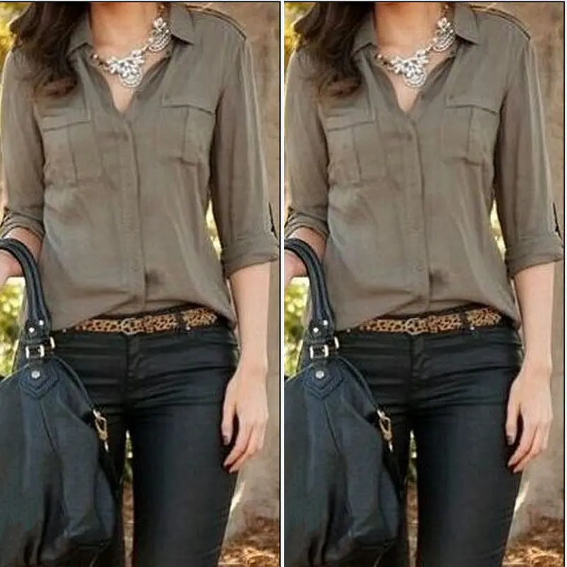 Women Army Green Shirt Sexy Loose Shirt Casual Shirt Clothes Blouse Blusas Feminina Camisas Ropa Mujer 1