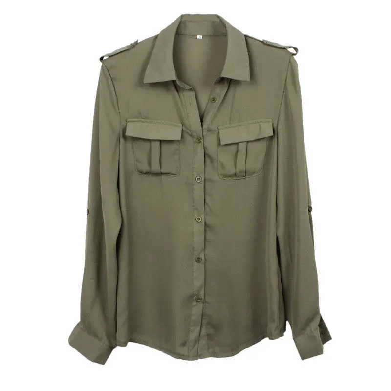 Women Army Green Shirt Sexy Loose Shirt Casual Shirt Clothes Blouse Blusas Feminina Camisas Ropa Mujer 2