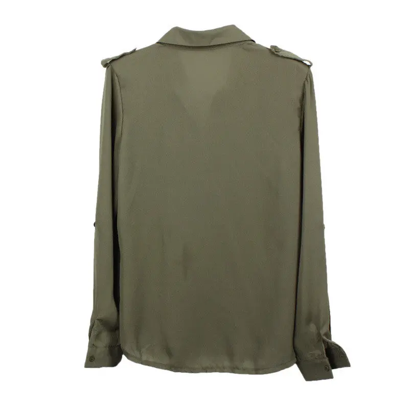 Women Army Green Shirt Sexy Loose Shirt Casual Shirt Clothes Blouse Blusas Feminina Camisas Ropa Mujer 3