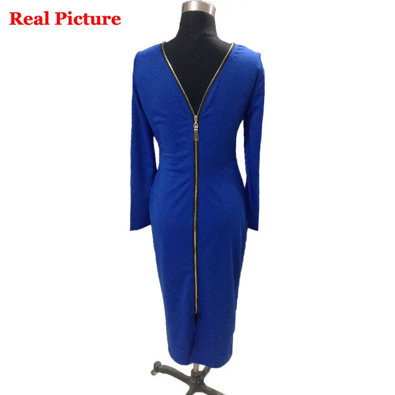 Women Back Zipper Knee-Length Dresses Sexy Nightclub Bodycon Sheath Dress Fall Long Sleeve Dress Vestidos 10