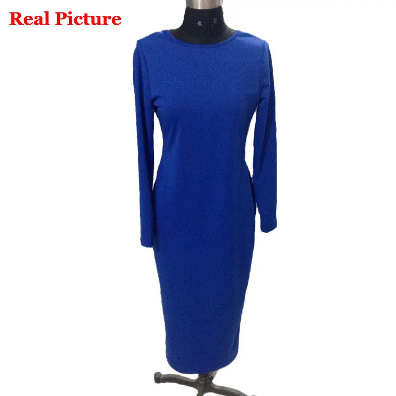 Women Back Zipper Knee-Length Dresses Sexy Nightclub Bodycon Sheath Dress Fall Long Sleeve Dress Vestidos 9