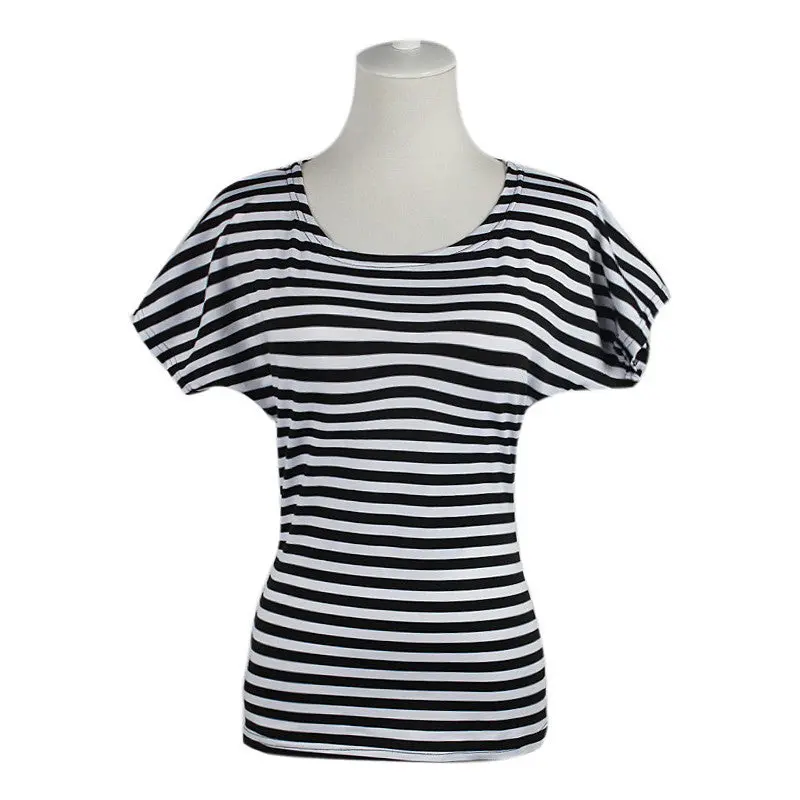 Women Backless Heart Roupas Feminina Striped Short Sleeve Vetement S 4