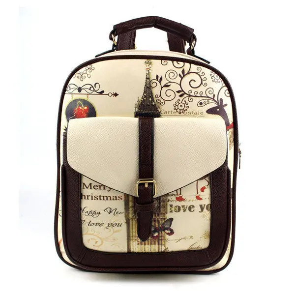 Women Backpack Belfry Printing Leather Backpack For Girl Bag School Backpacks Bag Mochila 1