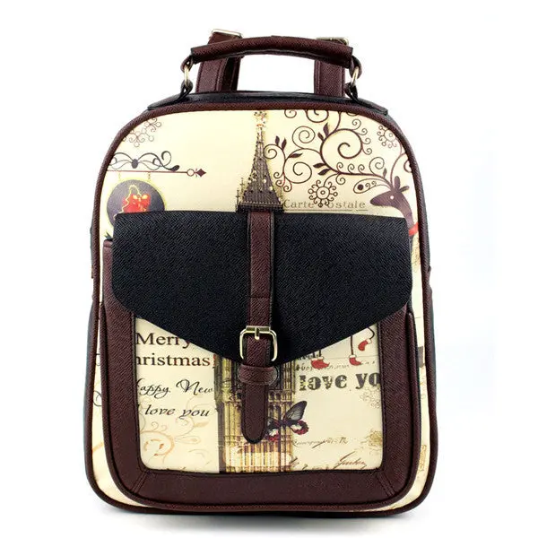 Women Backpack Belfry Printing Leather Backpack For Girl Bag School Backpacks Bag Mochila 2