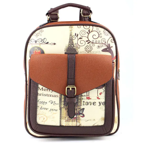 Women Backpack Belfry Printing Leather Backpack For Girl Bag School Backpacks Bag Mochila 4