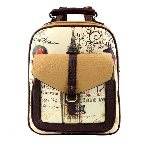 Women Backpack Belfry Printing Leather Backpack For Girl Bag School Backpacks Bag Mochila 5