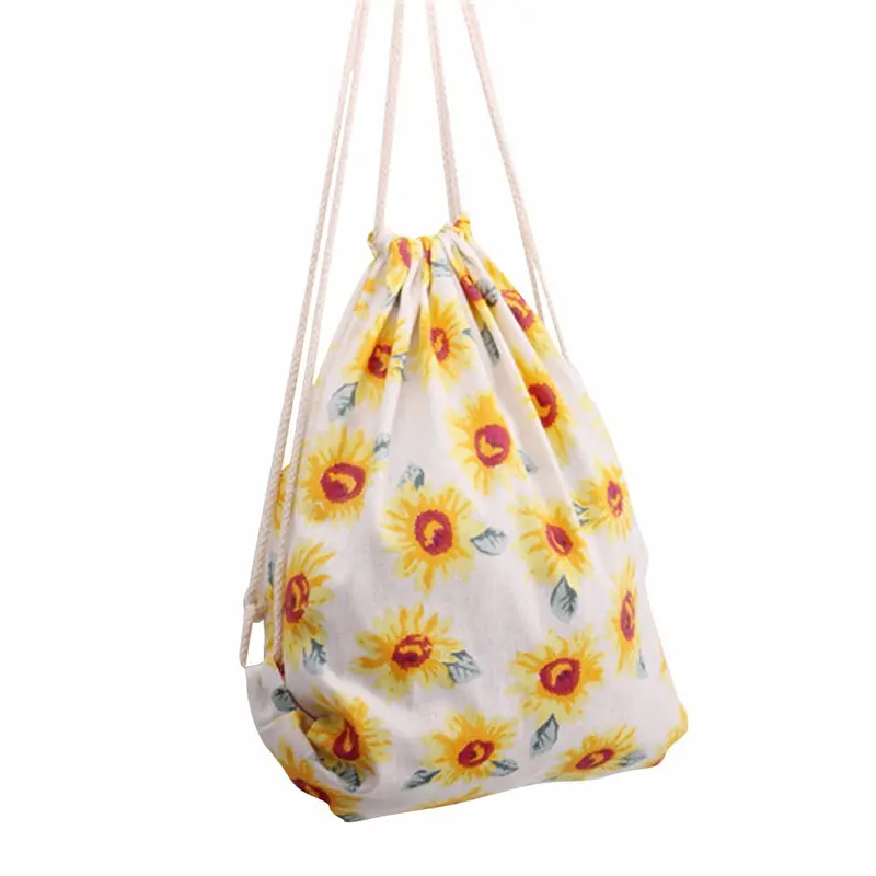 Women Backpack Canvas Butterfly Printing Drawstring Backpack For Girl Student School Backpacks 2