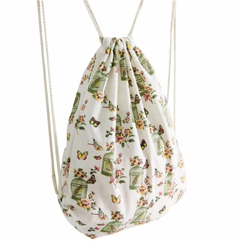 Women Backpack Canvas Butterfly Printing Drawstring Backpack For Girl Student School Backpacks 4