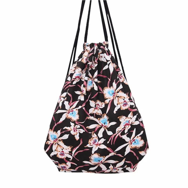 Women Backpack Canvas Floral Printing Drawstring Backpack For Girl Student School Backpacks Girls Bag 1