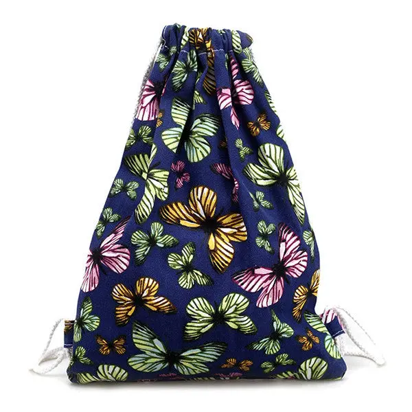 Women Backpack Canvas Printing Butterfly Backpack For Girls Drawstring Bag 1