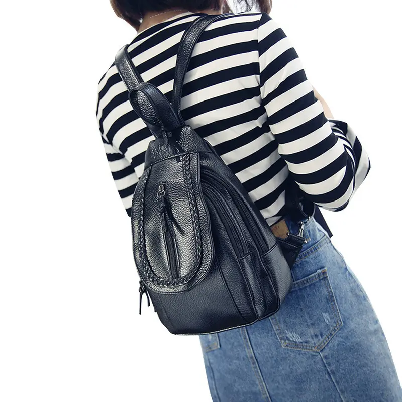 Women Backpack Chest Pack Pu Leather Rucksack Travel School Shoulder Bag Vintage Mochila 1