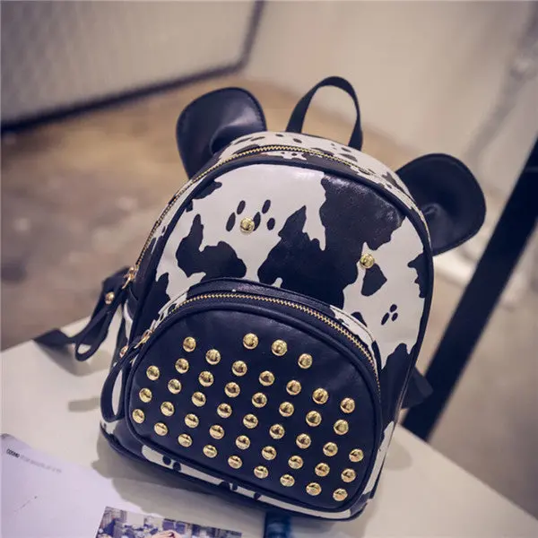 Women Backpack Double-Shoulder Rivet Dairy Cattle Backpack For Girls Satchel Bag School Backpacks 1