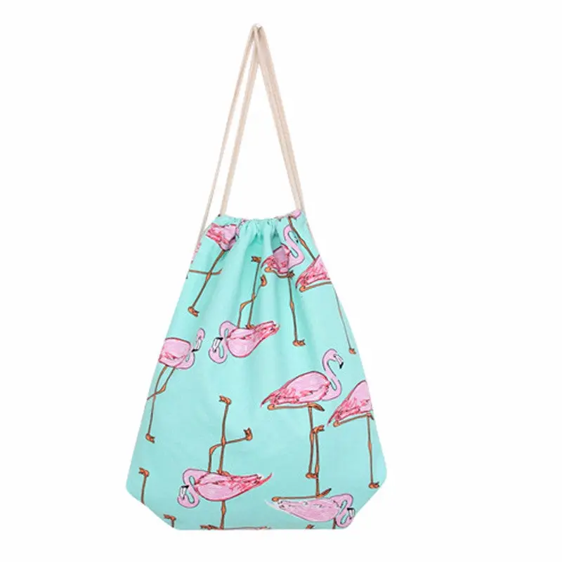 Women Backpack Flamingos Printing Canvas Backpack For Girls Beam Port Drawstring Bag School Backpacks Travel Bag 1