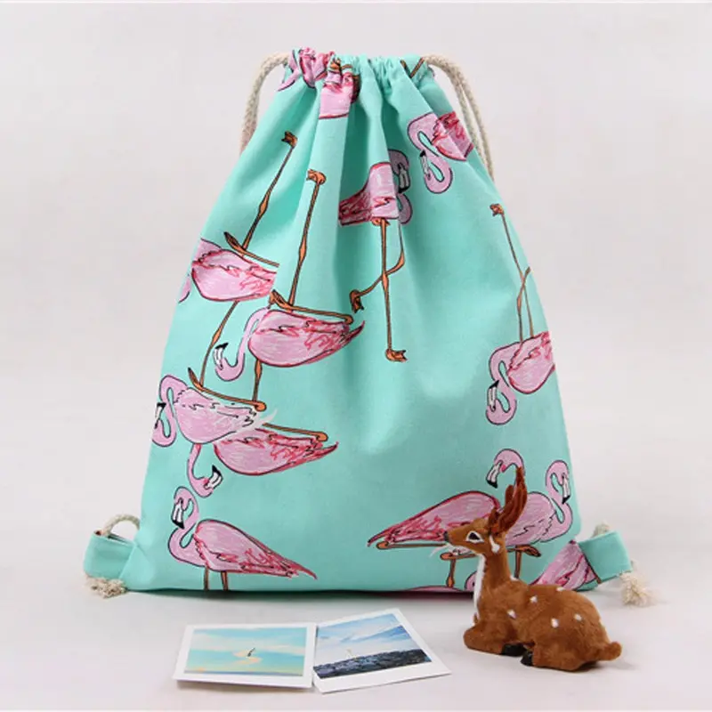 Women Backpack Flamingos Printing Canvas Backpack For Girls Beam Port Drawstring Bag School Backpacks Travel Bag 2