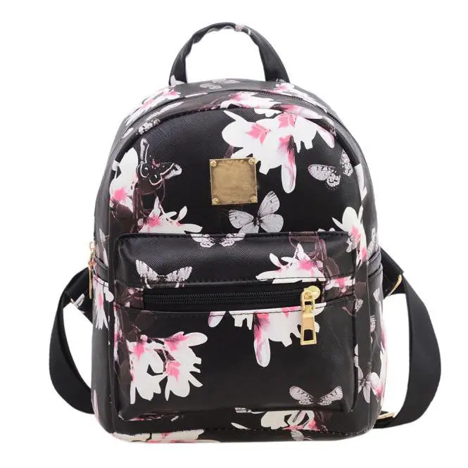 Women Backpack Korean Trendy Causal Floral Printing Backpacks Pu Leather Backpack For Teenagers Girls Mochilas Bag 1