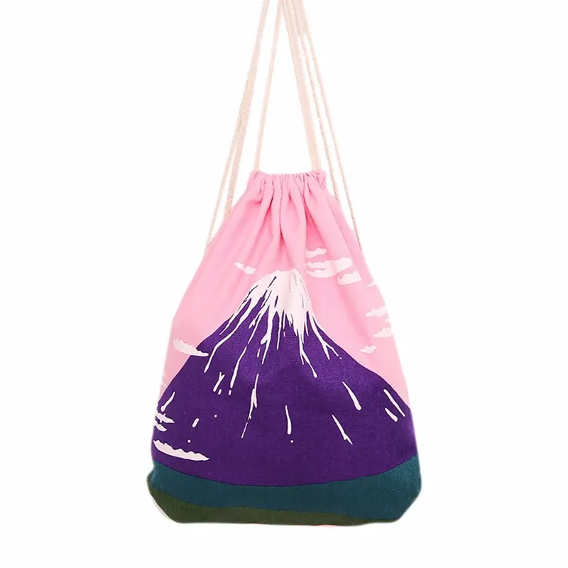 Women Backpack Mount Fuji Printing Drawstring Backpack For Girl Student School Canvas Backpacks Girls 1