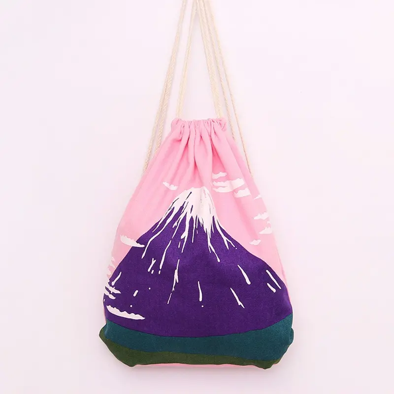 Women Backpack Mount Fuji Printing Drawstring Backpack For Girl Student School Canvas Backpacks Girls 2