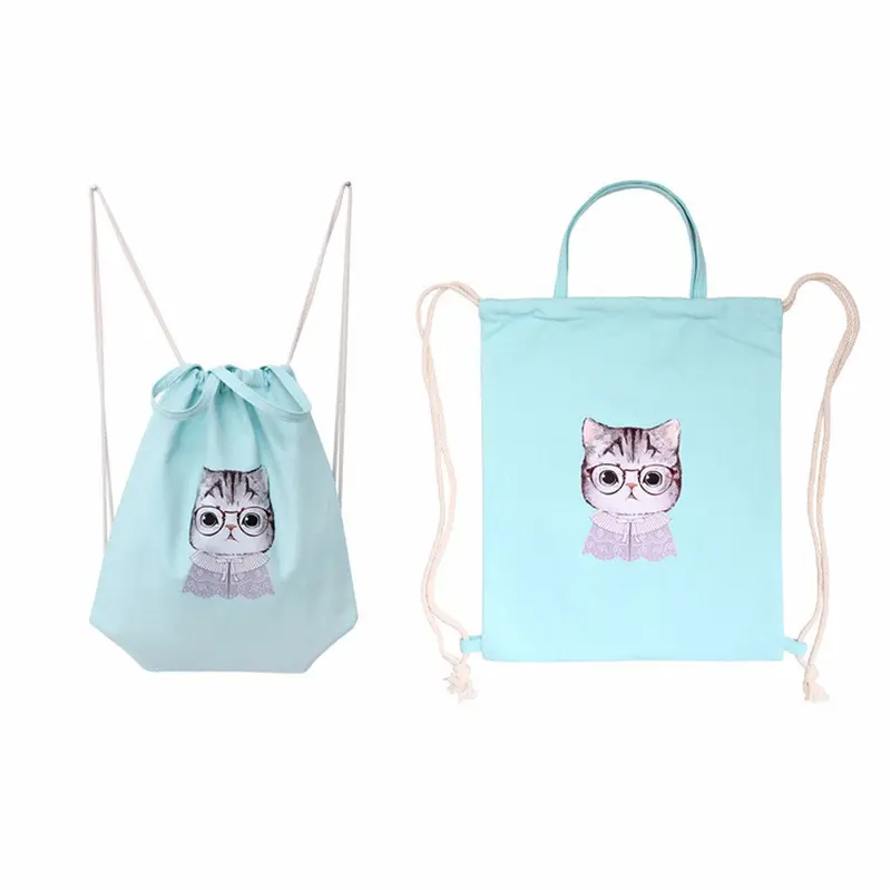 Women Backpack Printing Drawstring Cat Backpack For Girl Student School Canvas Backpacks Girls Bag 1