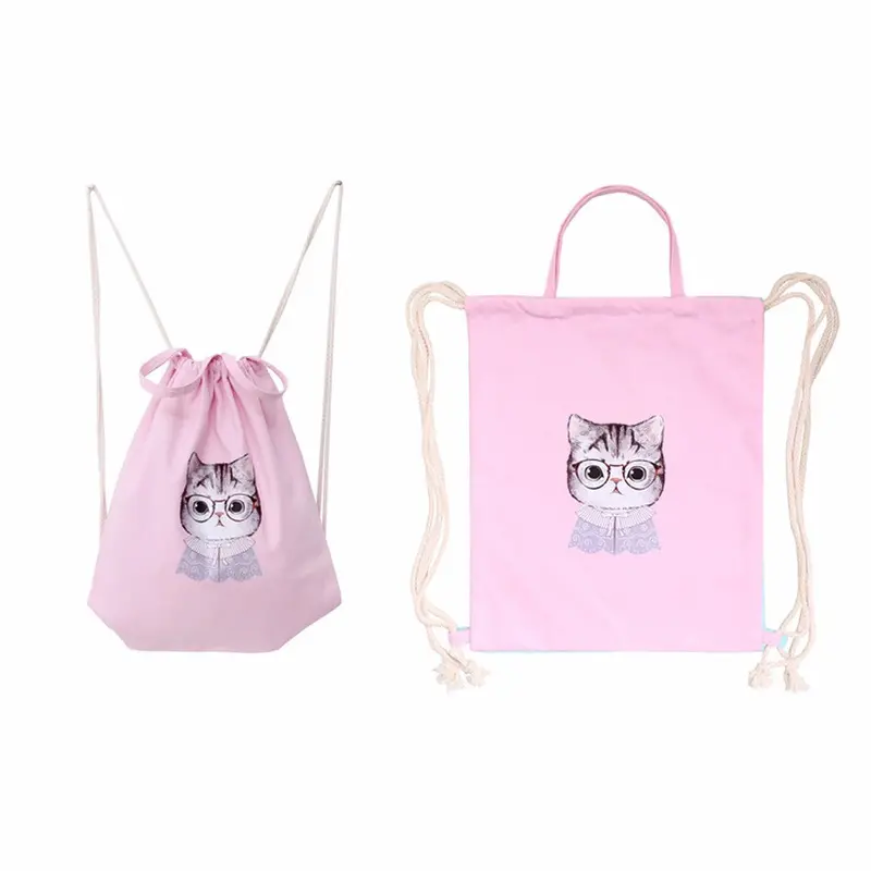 Women Backpack Printing Drawstring Cat Backpack For Girl Student School Canvas Backpacks Girls Bag 2