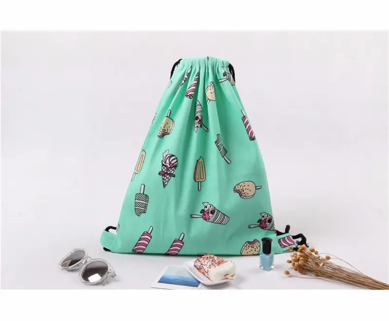 Women Backpack Printing Ice Cream Backpack For Girls Drawstring Beam Port Backpack Shopping Bag Travel Bag 1
