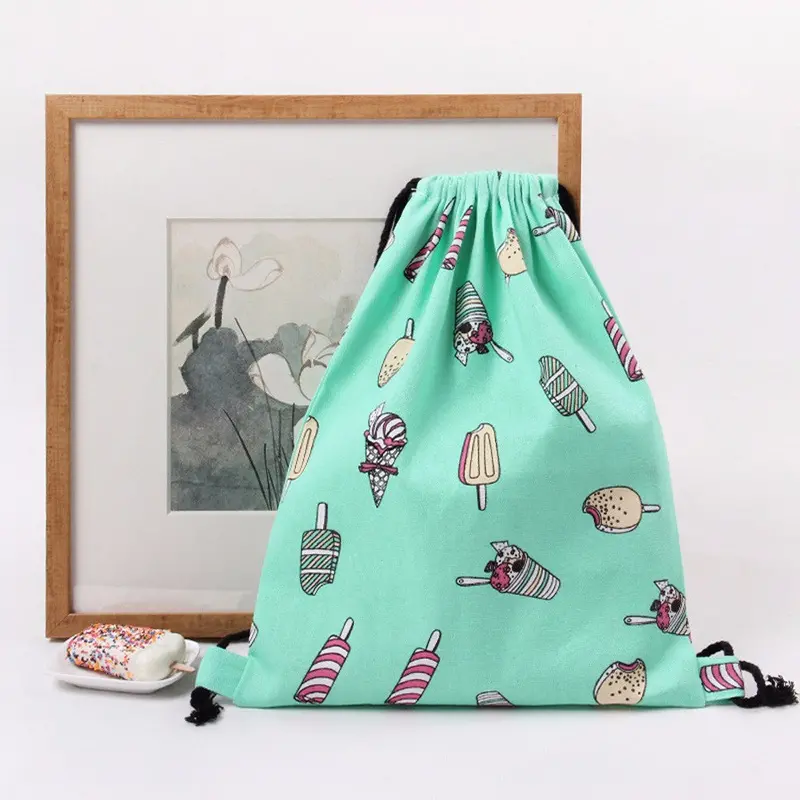 Women Backpack Printing Ice Cream Backpack For Girls Drawstring Beam Port Backpack Shopping Bag Travel Bag 2