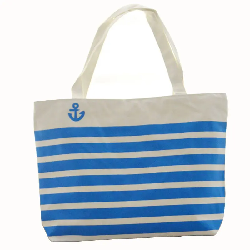 Women Bag Canvas Blue Stripe Pattern Shopping Beach Shoulder Bags Women Hbags Clutch Bolsa Feminina Ladiesbags 2