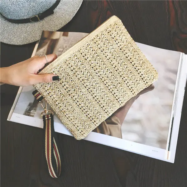 Women Bag Clutch Bag Canvas Hmade Straw Envelopes Women's Purse Pouch Clutch Bolsas Feminina 1