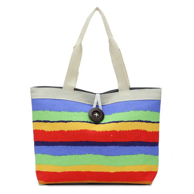 Women Bag Lady Color Wavy Stripes Shopping Hbag Messenger Shoulder Canvas Bag Tote Purse 2