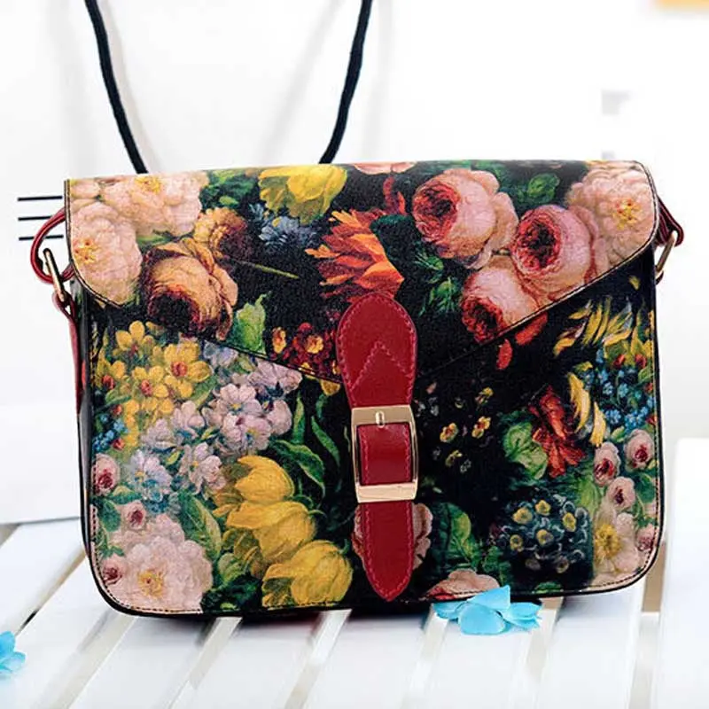 Women Bag Painting Flowers Women Messenger Bags Shoulder Bag Leather Hbags Crossbody Tote Bolsas 1