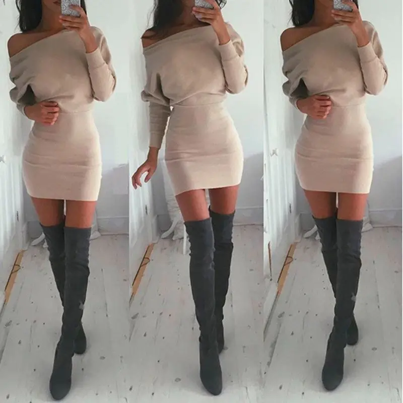 Women Bandage Dress Red Long Sleeve Sloping Shoulder Bodycon Party Dresses Plus Size Clothes For Women Vestidos 7