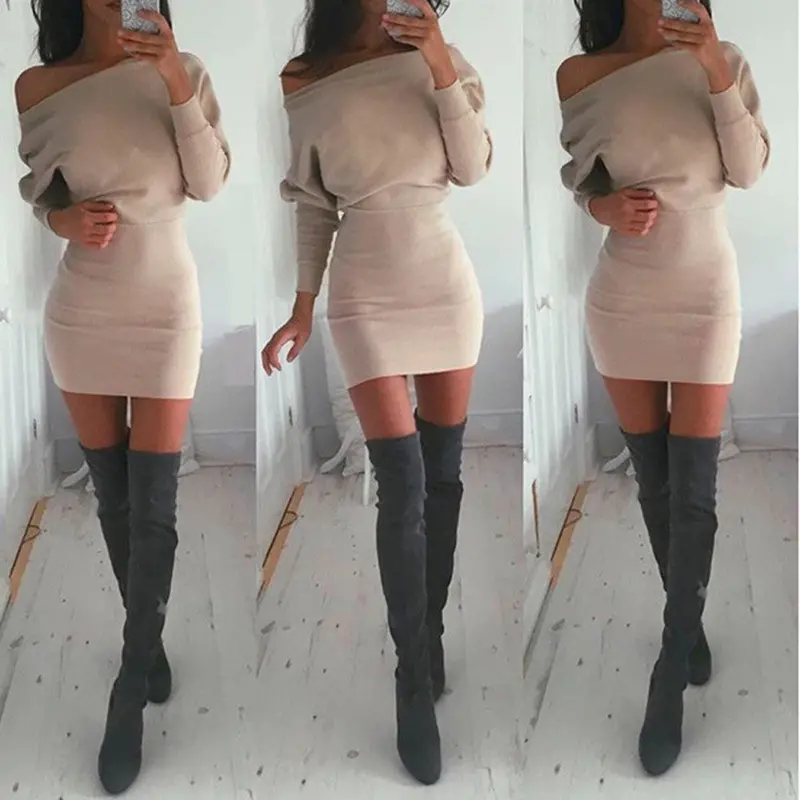 Women Bandage Dress Red Long Sleeve Sloping Shoulder Bodycon Party Dresses Plus Size Clothes For Women Vestidos 9