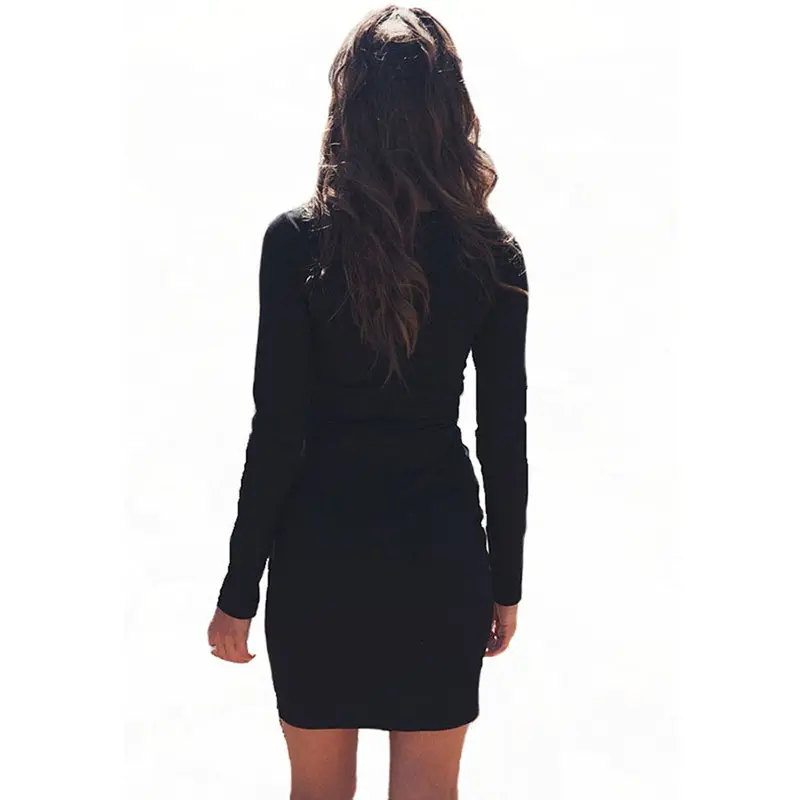 Women Bandage Long Sleeve Bodycon Pencil Party Tie Up Mini Dress Black White Dress Plus Size Feida 4