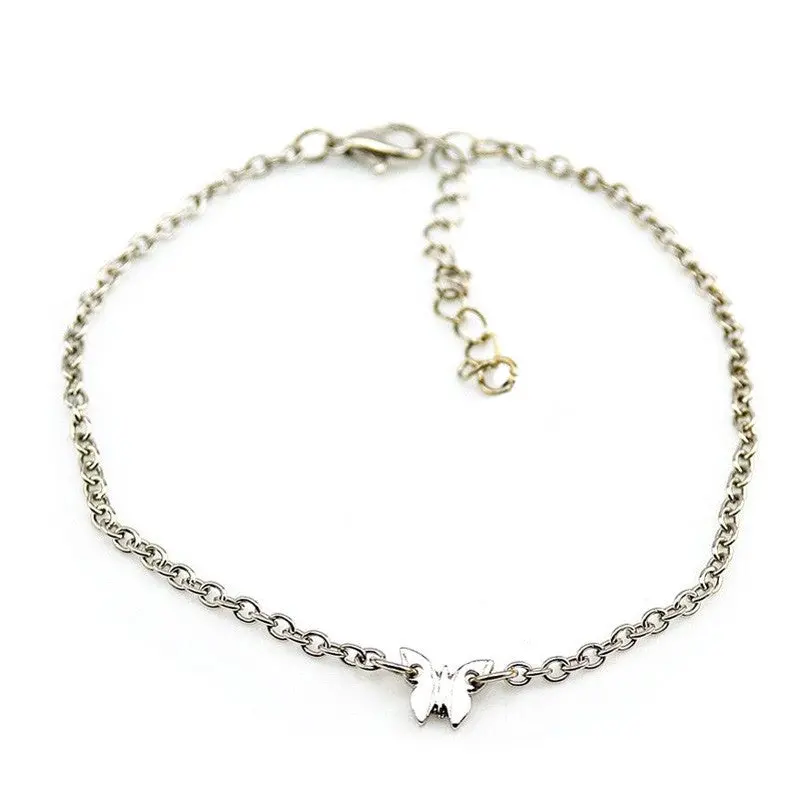 Women Beach Barefoot Toe Butterfly Chain Link Foot Anklet Chain Jewelry Gold Silver 2