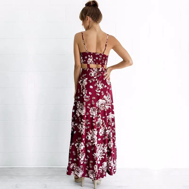 Women Beach Bohemian Floral Print Dress Sundress Vintage Sexy Split Ends Maxi Dress Clothing Vestido De Festa Plus Size Feida 2