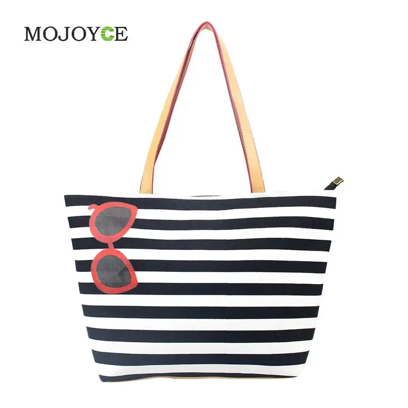 Women Beach Canvas Bag Fashion Color Stripes Handbags Ladies Large Shoulder Bag Totes Casual Bolsa Shopping Bags 1