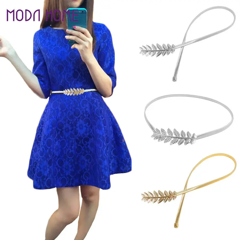 Women Belt Leaf Design Clasp Front Stretch Metal Waist Belt Skinny Elastic Ceinture New Style Women Waistband 1