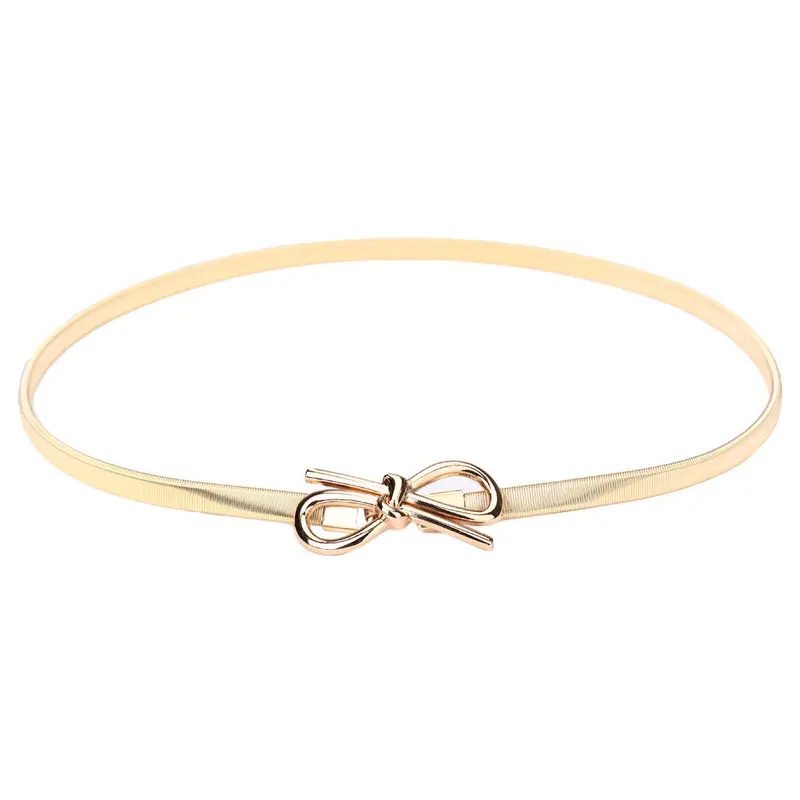 Women Belt Metal Bow Design Clasp Front Stretch Elastic Waist Dress Belt Strap Waistband Waist Belt Skinny Elastic Ceinture 1