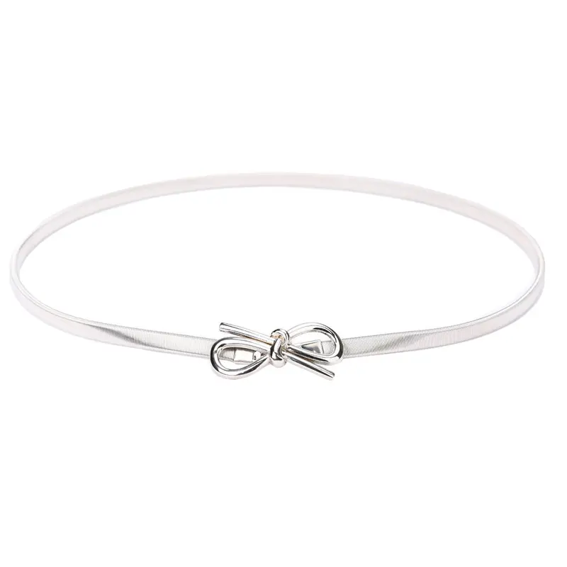 Women Belt Metal Bow Design Clasp Front Stretch Elastic Waist Dress Belt Strap Waistband Waist Belt Skinny Elastic Ceinture 2