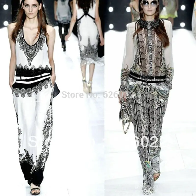 Women Black & White Color Contrast Retro Luxurious Ethnic Totem Floral Pattern Print Sleeveless Jumpsuits Romper 2